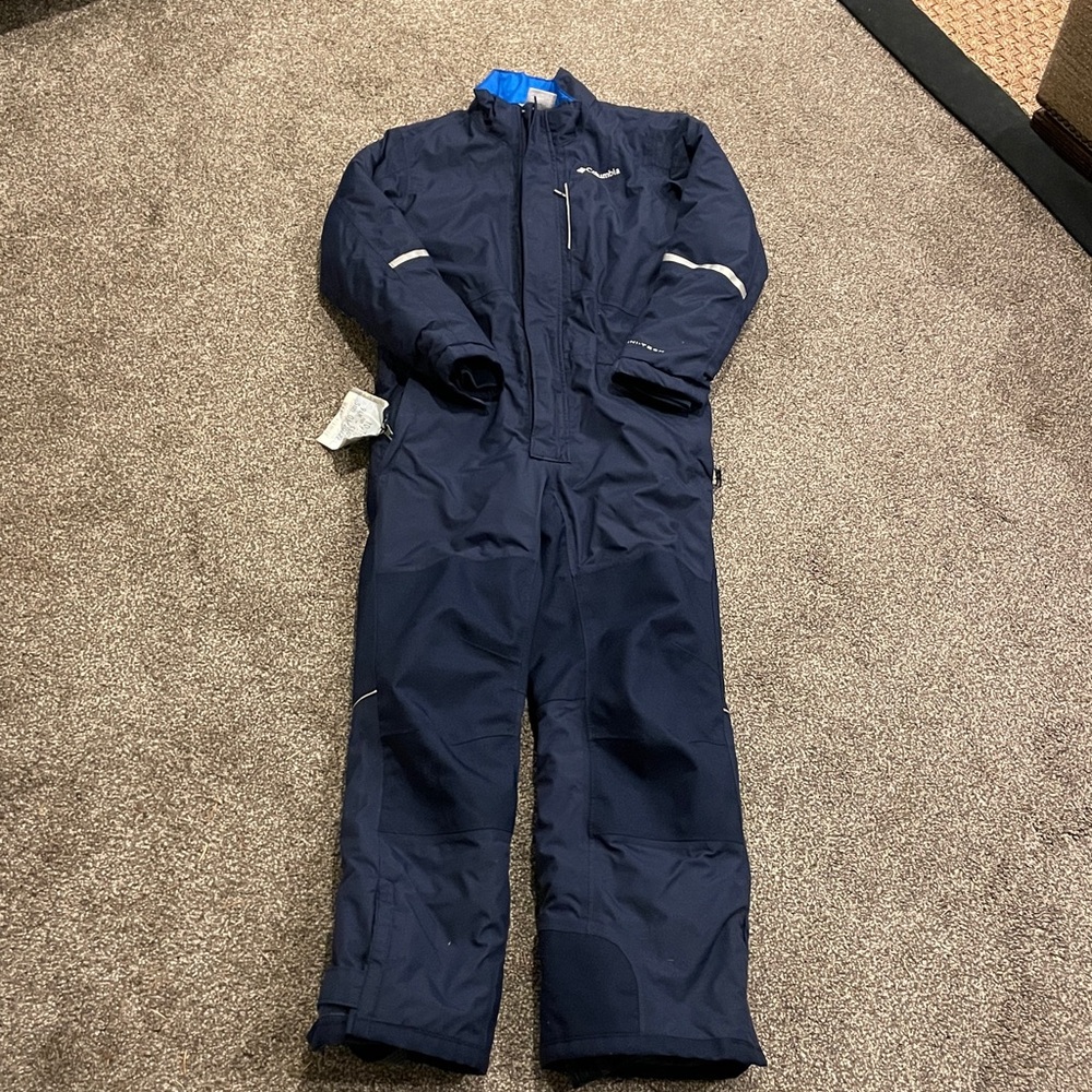 Columbia Navy Blue Kids One-Piece Snowsuit with Light Blue Trim